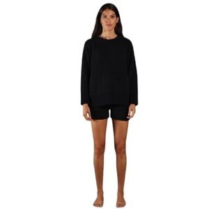 NWT Plush Cozy Knit Oversized Comfy Loungewear Sweater & Shorts Set Black Small